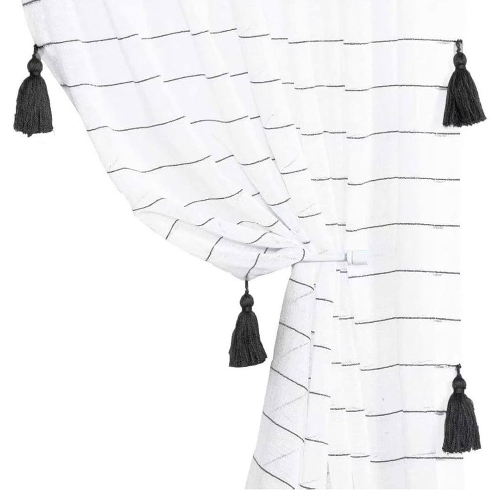 Curtains LORDTEX Handmade Tassels Sheer. New Grey w White.total 4 curtains